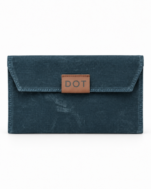Studio Case waxed canvas pencil case in Glacier, closed