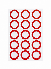 Sheet of Campfire DOT page tags, red adhesive tracking stickers for DOT notebook pages